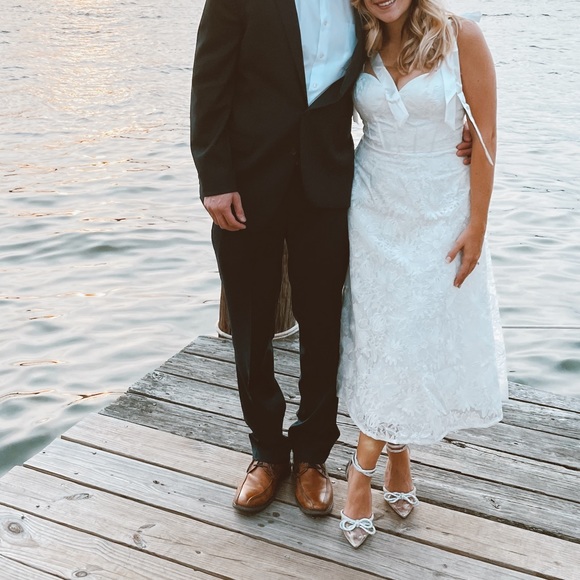 Lace bustier rehearsal dinner midi dress - Picture 10 of 10